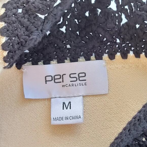 Per Se by Carlisle Sleeveless Blouse Beige Black Crochet Trim Women Size M - Picture 9 of 12